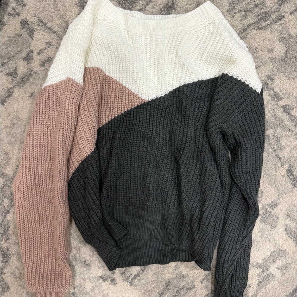 Colorblock Sweater in Cream, Tan, and Black